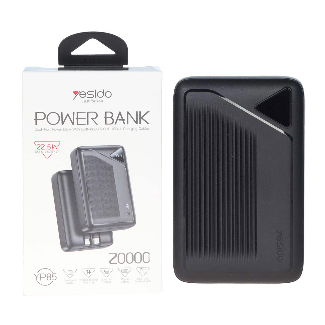 پاوربانک PD و فست شارژ Yesido 20000mAh مدل YP85 22.5W - مشکی (گارانتی 18 ماه تعویض نیکان همراه)
